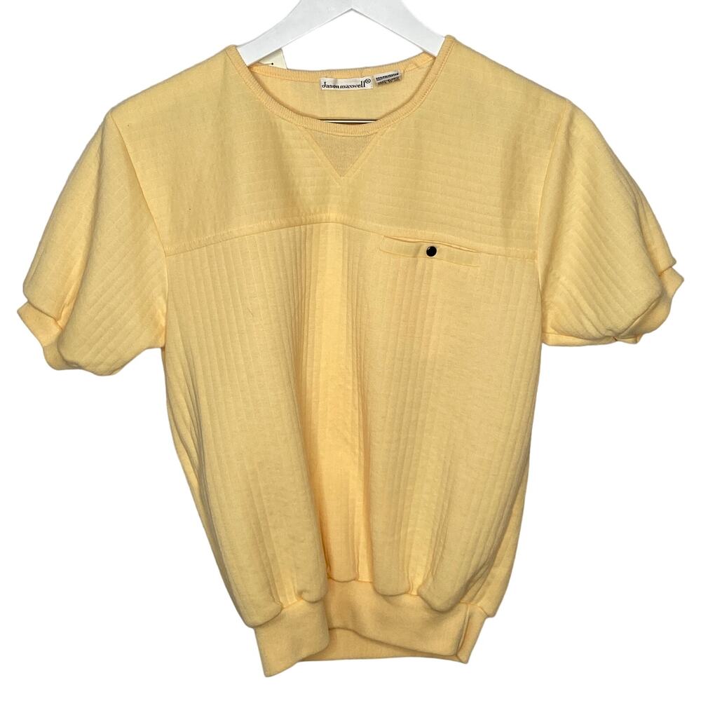 Vintage Jason Maxwell Yellow Quilted Short Sleeve Pullover Shirt - Women's XL